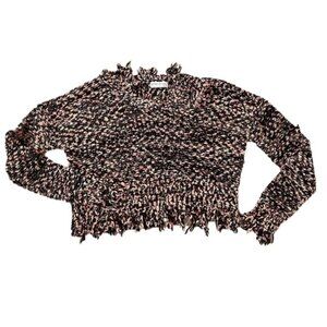 Made with Love Pink and Black Raw Hem Cropped Sweater, Long Sleeve Size Small